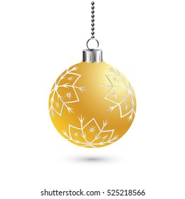 Christmas ball decoration background with snowflakes. Happy New Year bauble traditional. Merry Xmas greeting card . Bright shiny decorative holiday design. Vector illustration