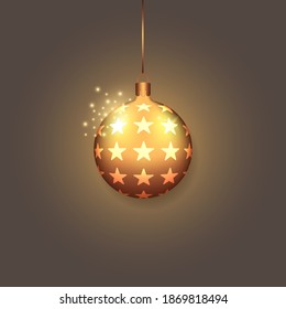 Christmas ball decoration classic. Happy New Year bauble traditional. Merry Xmas greeting card design element. vector on color background,Christmas ball with golden stars,christmas balls