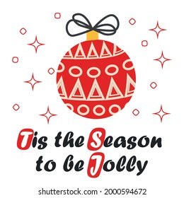 Christmas ball and decoration elements, Merry Christmas retro poster with lettering, greeting card, poster or print.