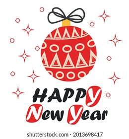 Weihnachtsball und Dekorationselemente, Frohe Weihnachtsretro-Poster mit Schrift, Grußkarte, Poster oder Druck.