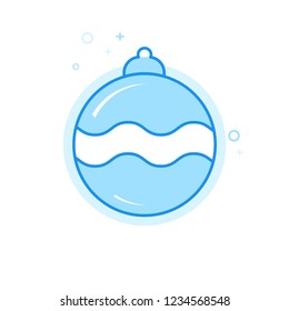 Christmas Ball, Decoration Flat Vector Icon. New Year Celebrations Symbol, Pictogram, Sign. Light Flat Style. Blue Monochrome Design. 