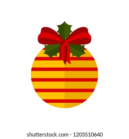 Christmas ball decoration with holly leaves icon. Vector illustration design
