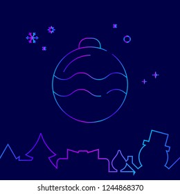 Christmas Ball, Decoration Vector Line Icon. Christmas and New Year Gradient Symbol, Pictogram, Sign. Dark Blue Background. Light Abstract Geometric Background. Related Bottom Border