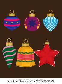 Christmas ball decorative six ornament for Xmas tree vector