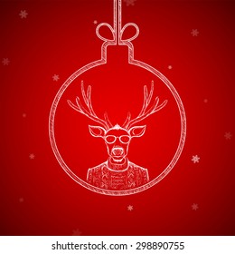 Christmas ball with deer. Vector Image Stock.