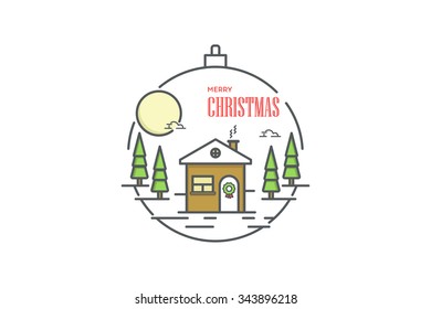 Christmas ball design with thin line icons. Vector illustration.