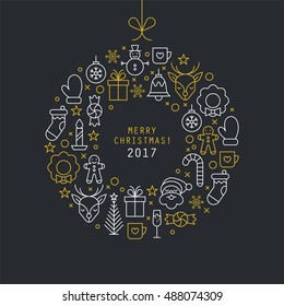 Christmas ball design with thin line icons. Vector illustration