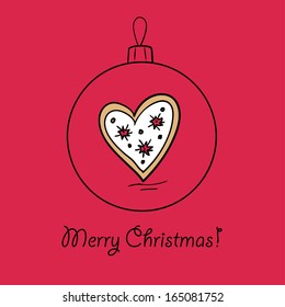 Christmas ball dingerbread heart. Vector illustration. You can use it  for design of greeting card.
