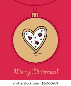 Christmas ball with dingerbread heart. Vector illustration. You can use it  for design of greeting card.