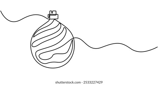 Christmas ball doodle, Continuous one line drawing icon of Christmas decoration ball bauble bell, star with ribbon in vector sketch, Continuous one line drawing Christmas Ball. Christmas tree