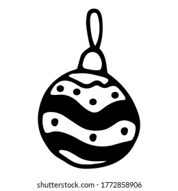 Christmas ball doodle element. Hand drawn christmas tree toy with ornament. Scandinavian style illustration for cards, banners, posters, patterns and other winter and christmas design. 
