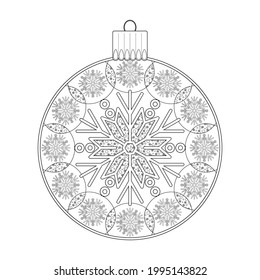 Christmas ball with a doodle pattern on a white background. Decorative insulated element for design. Coloring book for children and adults