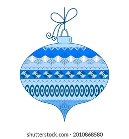 Christmas ball with a doodle pattern on a white background. Colorful decorative isolated element for the design of printed products