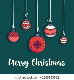 Christmas ball in doodle style on green background. Vector illustration for invation, greeting card, banner and poters.
