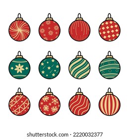conjunto de vectores de diseño de elementos de bola navideña	