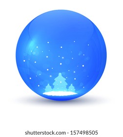 Christmas ball. Element of festive decorations. Vector globe with snow and Christmas trees