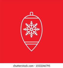 Christmas ball  element in flat simple style on red background.
