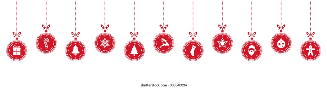 christmas ball elements hanging row red isolated background