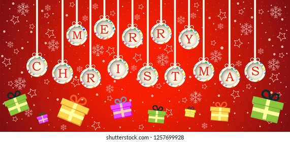 christmas ball and falling gift boxes with snowflakes background,vector design.