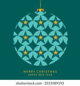 Christmas ball features a captivating design adorned with shimmering stars, set against a rich green background. Snowflakes Christmas ball, Vector illustration.