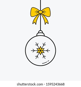 Christmas ball with festive snowflake. Simple Xmas decoration. Vector