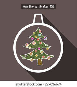 Christmas ball with fir tree. Happy new Happy new year 2015! Year of goat.