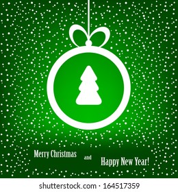 Christmas ball with fir tree inside on a snowy background. Vector  illustration