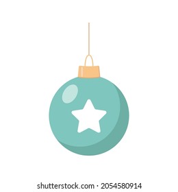 Christmas ball is a flat vector illustration on a white isolated background. blue Christmas ball toy with a star on a fir tree. icon, symbol of new year and Christmas