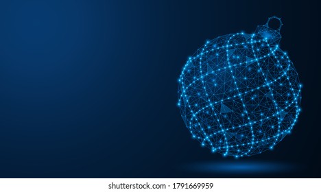 Christmas ball. Frame design of Christmas tree decoration. Blue background.