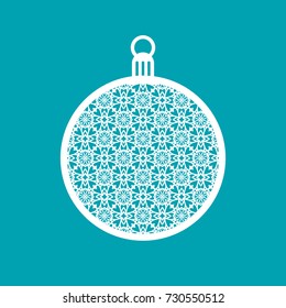 Christmas ball with geometric pattern. Laser Cutting template for greeting cards, envelopes, invitations, interior elements. Vector xmas paper cutting ornamental panel. Die cut card.