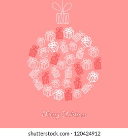 Christmas ball gift box. Greetings of the New Year festival.