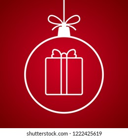 Christmas ball with gift box pattern. Vector illustration.
