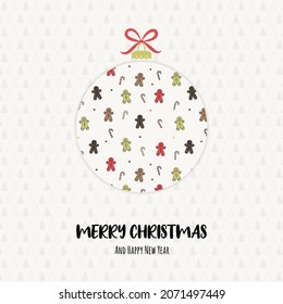 Christmas ball with gingerbread cookies, candies and wishes. Vector