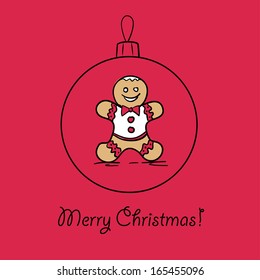 Christmas ball with gingerbread man. Vector illustration. You can use it  for design of greeting card.