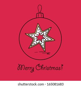 Christmas ball with gingerbread star. Vector illustration. You can use it  for design of greeting card.