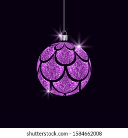 Christmas ball with glitter mermaid scales vector illustration