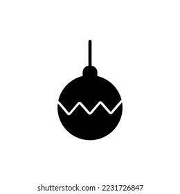 Christmas ball glyph icon. Geometric zigzag ornament. Fir tree decoration. Merry Christmas and Happy new year sign. Season winter holiday. Black silhouette symbol. Isolated vector stock illustration