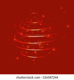 Christmas ball gold and red gradient, glossy, sparkling and shiny decorative wave lines, greeting card and background vector art