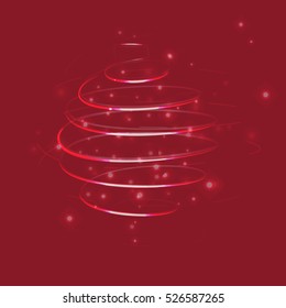 Christmas ball gold and red gradient, glossy, sparkling and shiny decorative wave lines, greeting card and background vector art