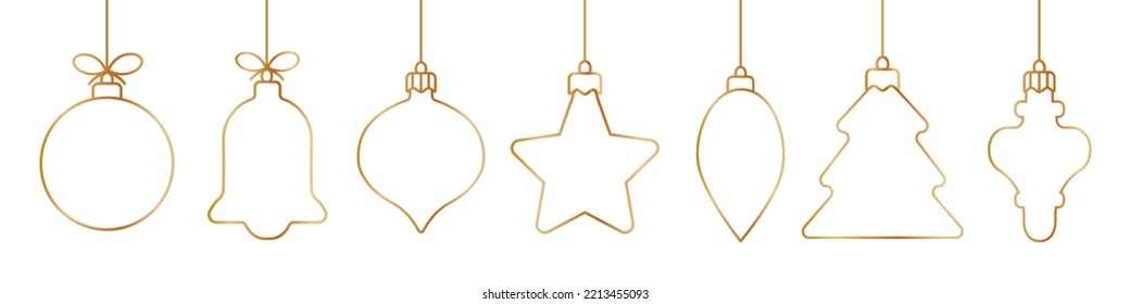 Christmas ball golden line icon.Set of simple golden christmas balls isolated on white background.Holiday christmas decoration