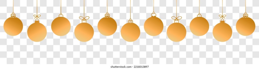 Weihnachtsball goldene Linie Symbol.Set von einfachen goldenen Weihnachtsbällen einzeln auf transparentem Hintergrund.Feiertagsweihnachtsdekoration.Weihnachten und Neues Jahr nahtlose Banner oder Grenze.