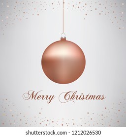 Christmas Ball Golden Rose Color Merry Christmas Text Vector Illustration