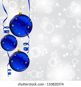 christmas ball with golden star decorated on abstract winter gray background