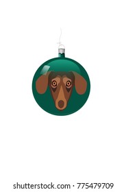 Christmas ball. Green dog new year ball 2018. 