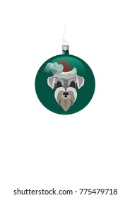 Christmas ball. Green dog new year ball 2018. Santa claus hat