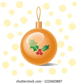 Christmas ball with green leaves and red berries isolated on a white background. Christmas decor. Vector illustration