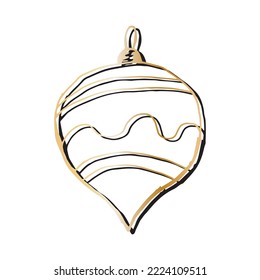 Christmas ball hand drawing. Vector minimalist linear illustration. New Year and Merry Christmas design element isolated on a white backgroud.
