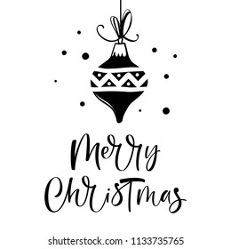 Christmas ball with hand drawn calligraphy Merry Christmas.