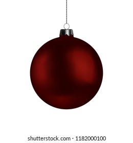 Christmas ball handing on string. Xmas vector bauble isolated on white background. New Year decoration element. Vector illustration.