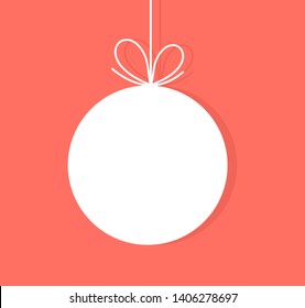 Christmas ball hanging ornament on coral red background. Vector illustration.